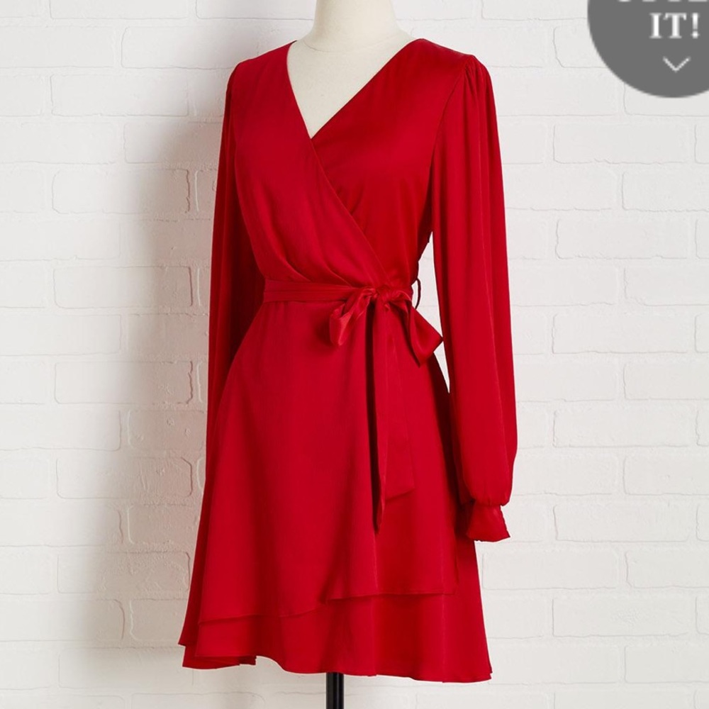 Red wrap dress long sleeve